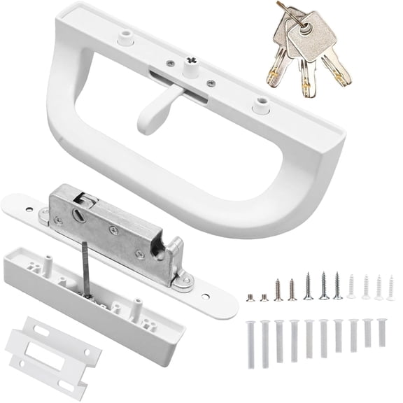 Sliding Patio Door Handle Set with Key Cylinder Mortise Lock Fits Door Thickness from 1-1/2" to 1-3/4", 3-15/16” Screw Hole Spacing, Non-Handed