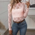 thumbnail image 5 of mgoYE Womens Mesh Long Sleeve Shirts Fashion Clothing Turtle Necks Sheer-Ruched Going Out Tops Fall Summer Outfits Slim Fit Blouses(Pink,S), 5 of 8