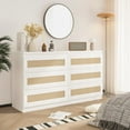 thumbnail image 1 of 6 Drawer Double Dresser for Bedroom, Rattan Dresser with Smooth Mental Slide, Modern Wood Chest for Closet, Living Room, Hallway, White, 1 of 8