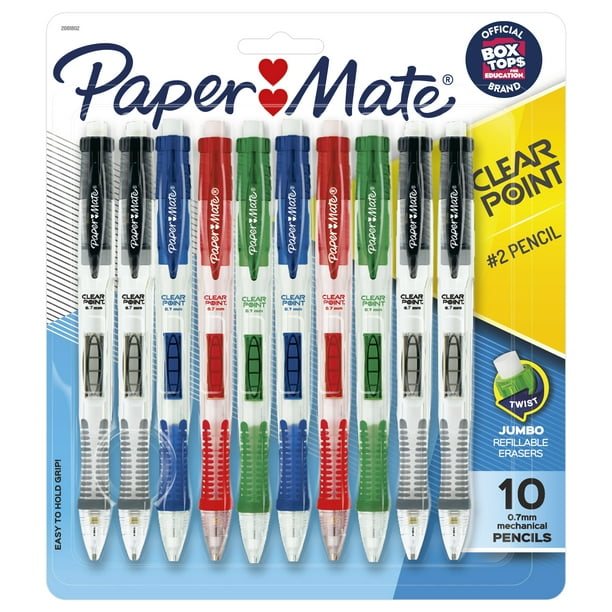 Paper Mate Clearpoint Mechanical Pencil 0 7 Mm Pencil Lead Assorted Refillable 10 Count Walmart Com