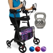 Vive Mobility Upright Walker with Seat for Seniors – Folding Stand Up Rollator Walker, Heavy Duty Medical Mobility Aid with Arm Rests for Elderly Women and Men, Red