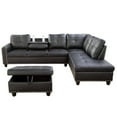 thumbnail image 3 of L Shaped Couch Modern Sectional Sofa with Right Chaise & Ottoman Modular Leather Sofa Couch Set for Living Room, Black, 3 of 6
