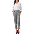 thumbnail image 2 of INSPIRE CHIC Women's Tartan Plaid Pants Elastic High Waist Straight Long Trousers L Grey Black, 2 of 5