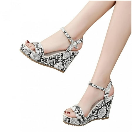 

Deals of the Day Bidobibo Women s Sandals Fish Mouth Wedge Sandals Wedge Buckle Snake Pattern High Heels Luxury Shoes Summer Casual Platform Sandals