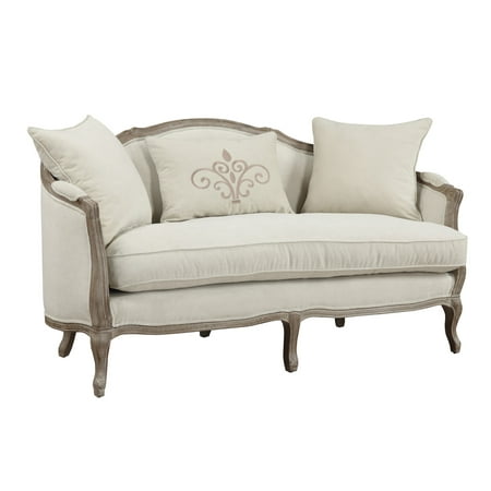 Paisley Settee Emerald Home Salerno Sand Gray Settee, with Pillows, Feather Blend Reversible Seat Cushion, Curved Back, And Wood Trim ()