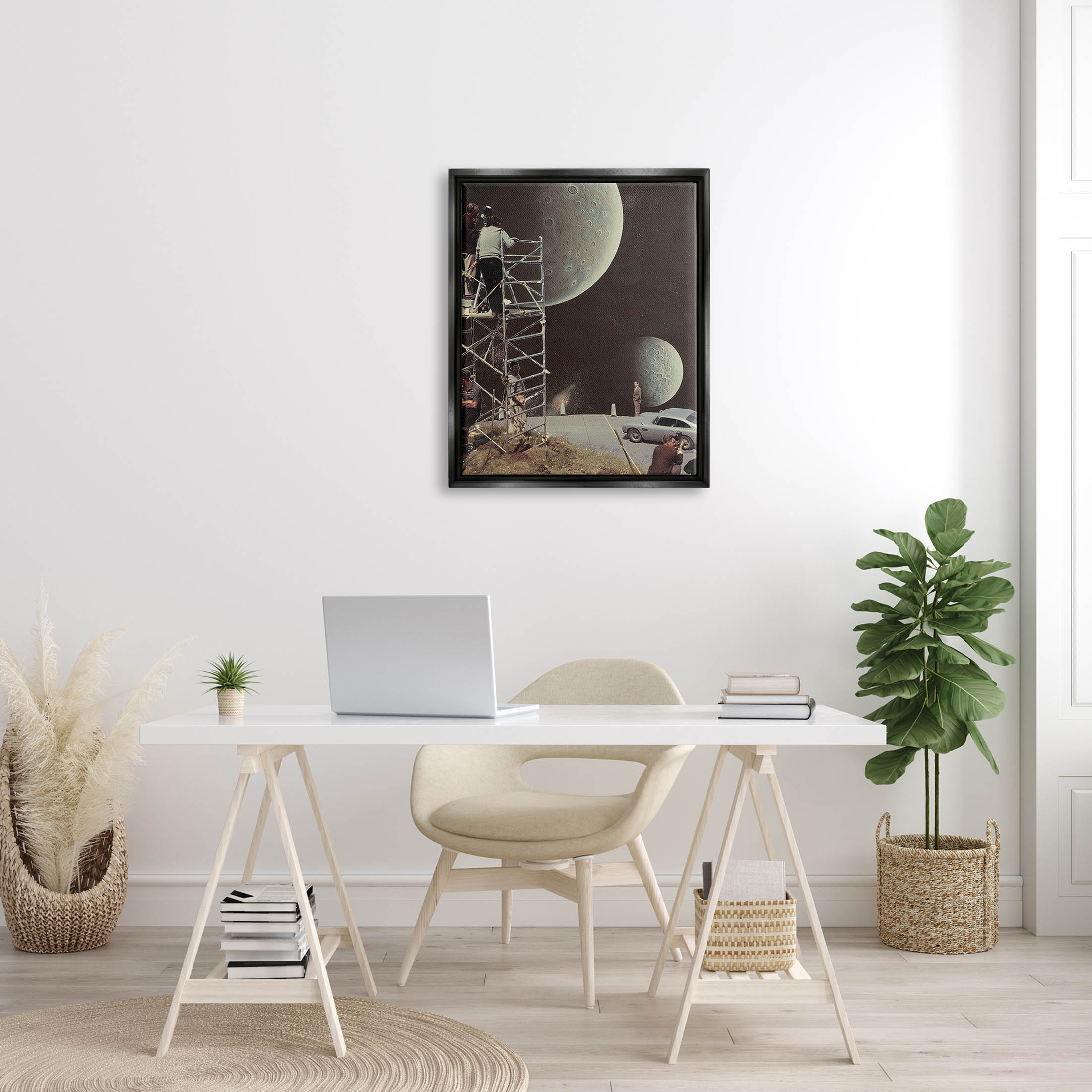 Stupell Industries Two Moons Vintage Film Set Galaxy Graphic Art Jet Black Floating Framed Canvas Print Wall Art, Design by Matheus Lopes Castro