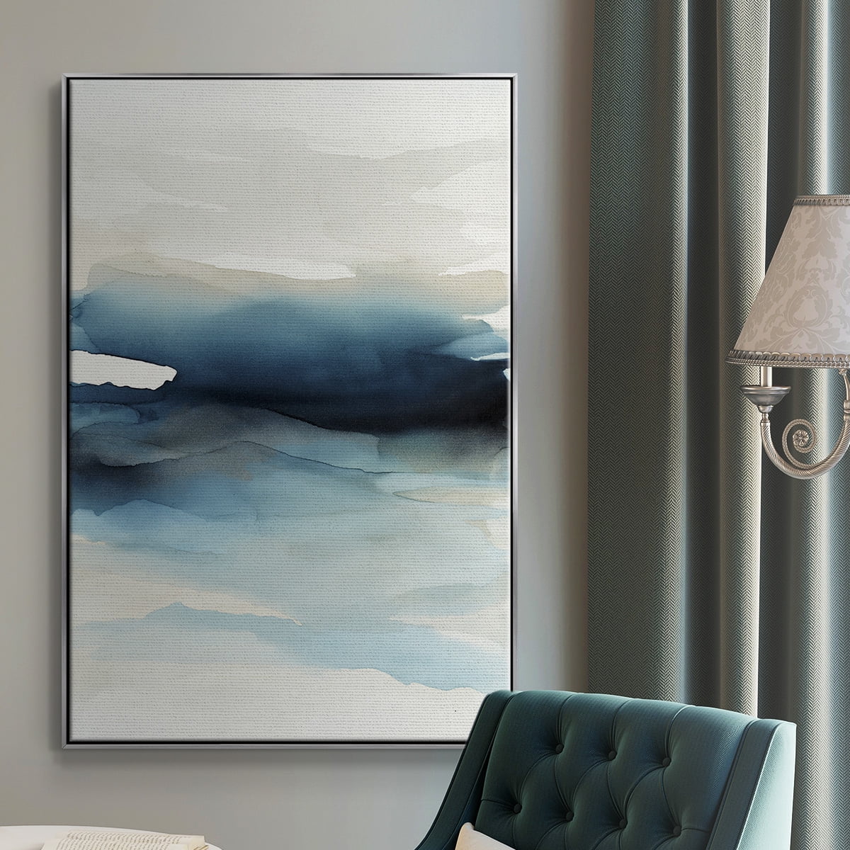 Waves II Framed Premium Gallery Wrapped Canvas - Ready to Hang - 25 x 37 - Silver Floating Frame