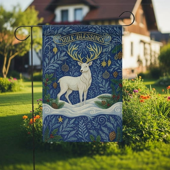 TiniDecor Yule Blessings Deer Garden Flag – 12”x18” Winter Solstice Design, Holiday Outdoor Yard Décor