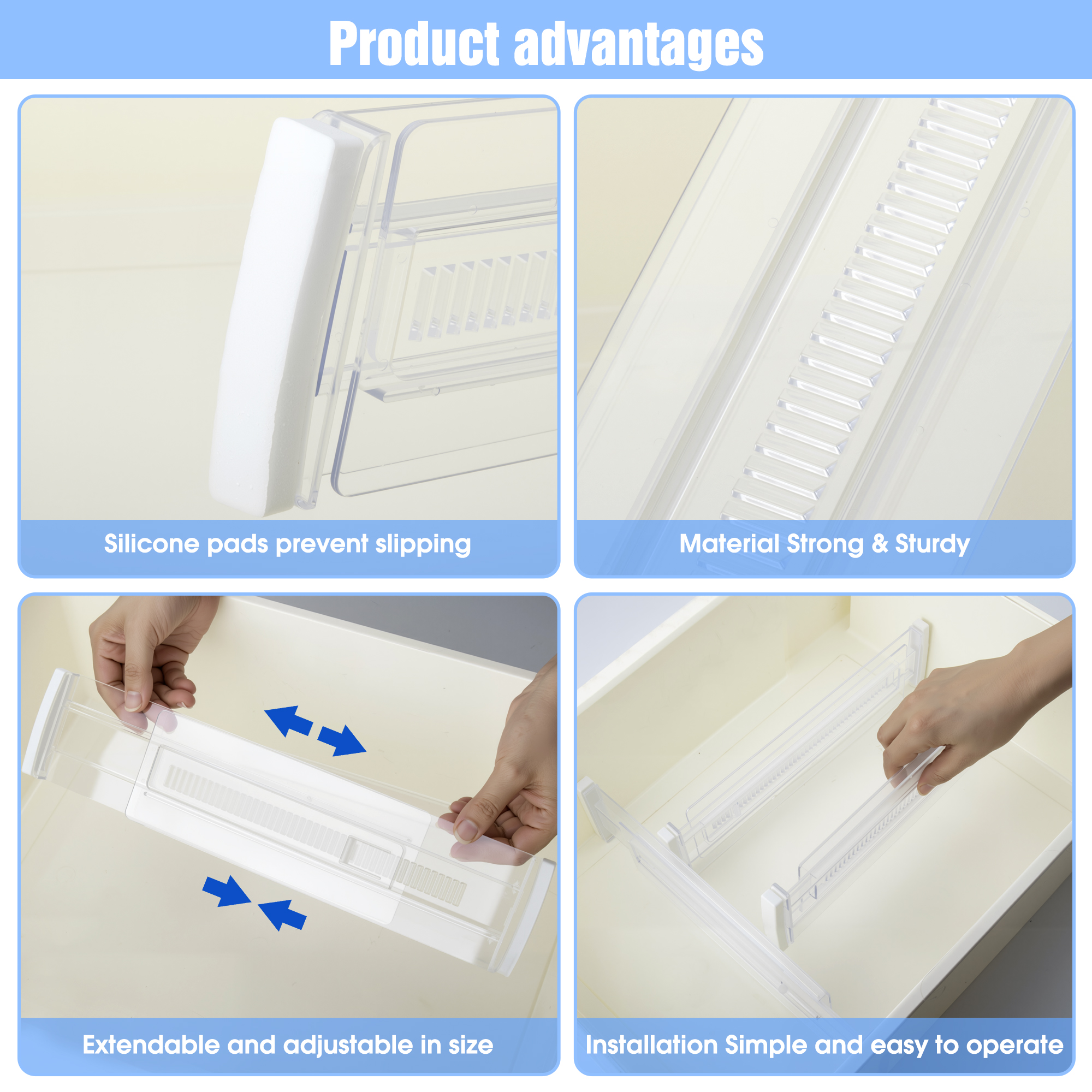 Mimifly Adjustable 2-Dividers Dresser Clothes Drawer Dividers, Clear, 2 Pack