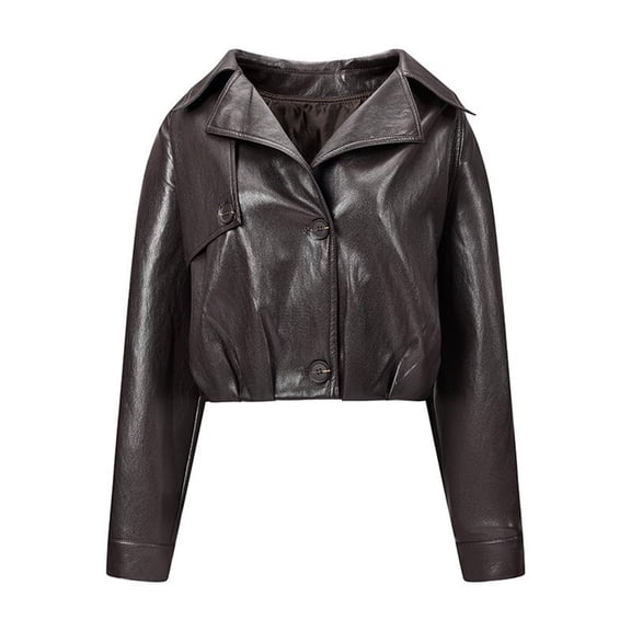 Aimik Women Faux Leather Jacket Trendy Moto Biker Coat with Lapel Classic Cropped Outerwear for Fall Winter Daily Wear