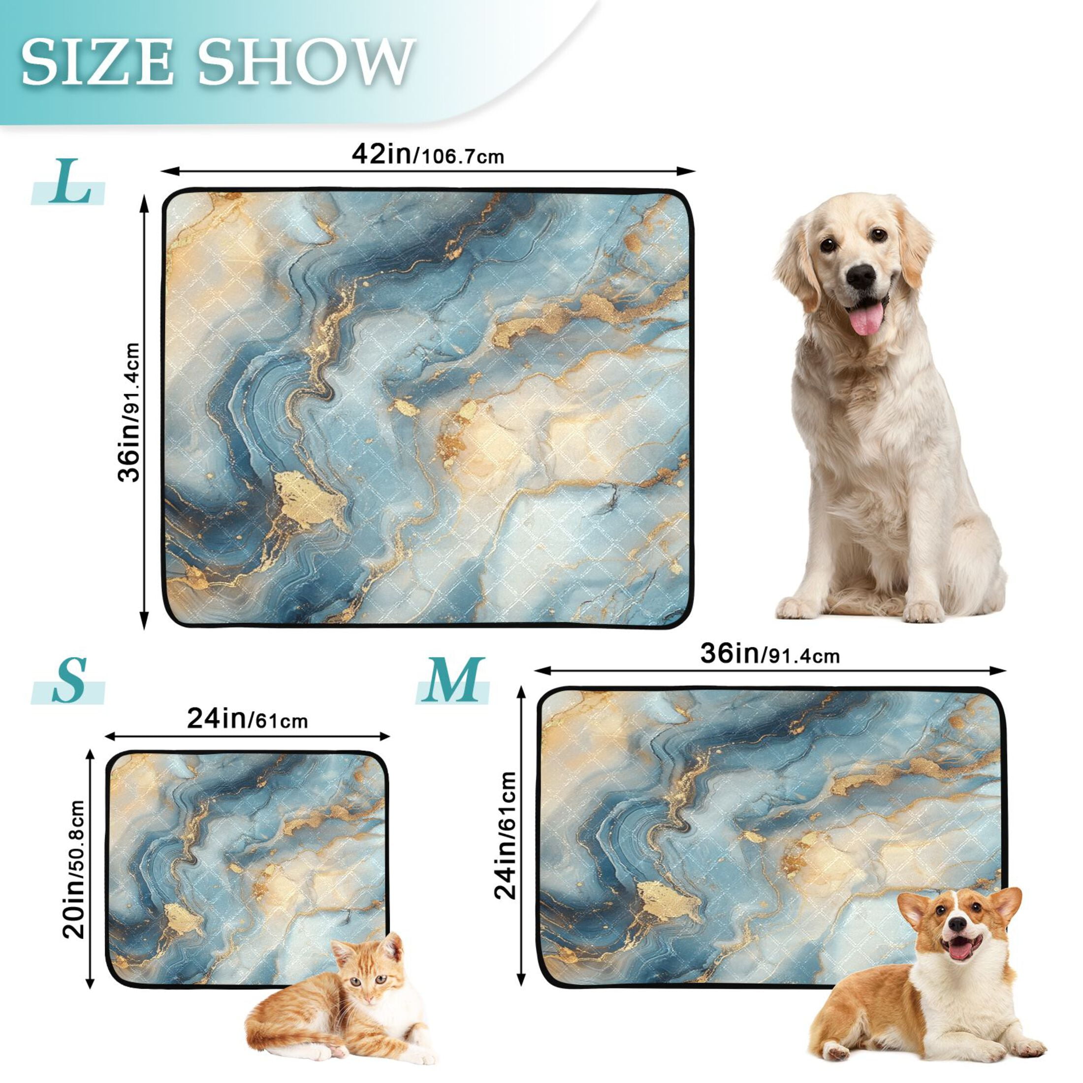 Qxltty Gilt Cyan Pattern Cat litter Pads Pet Set of 3 Diaper Mats Center Anti-leakage Layer Absorbent Soft and Comfortable