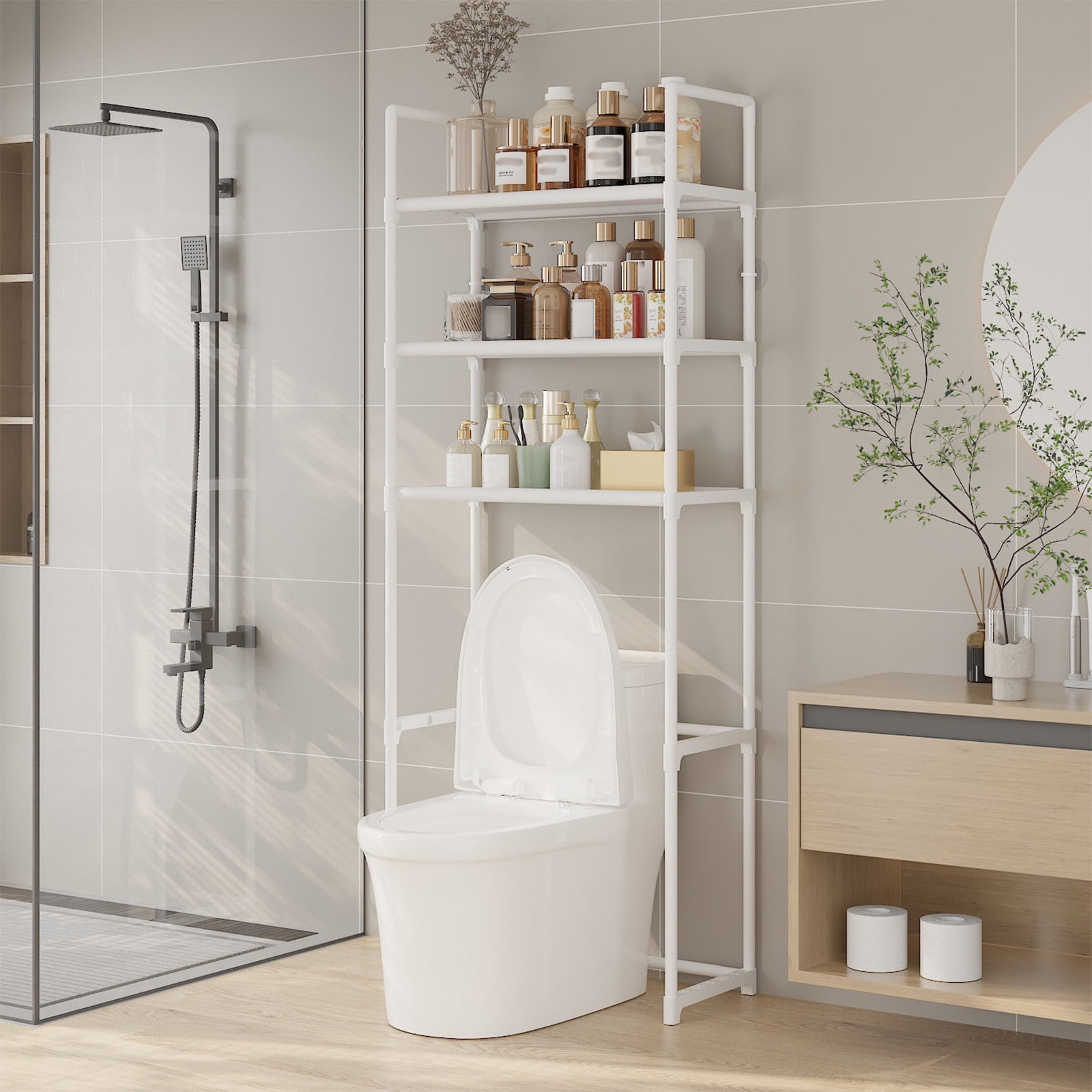 White Multi Purpose Over Toilet Shelf Organizer 3 Layer Bathroom Storage Rack For Toilet Paper Towels Hair Dryer Essentials #0L0hZ