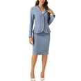 thumbnail image 3 of INSPIRE CHIC Women's 2 Piece Skirt Suit Set Peplum Blazer High Waist Pencil Skirt Work Outfit 3XL Gray Blue, 3 of 6