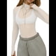 thumbnail image 2 of Blusa de Larga de para Mujer, Blusa de Encaje Transparente con Cuello Alto y Bordado Floral. XL, 2 of 8
