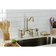 thumbnail image 4 of Kingston Brass KS7757TXBS French Country Two-Handle 3-Hole Deck Mount Bridge Kitchen Faucet with Brass Side Sprayer in Brushed Brass, 4 of 8