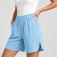 thumbnail image 6 of Women's Solid Color Elastic Waist Shorts With Pockets, Polyester Casual Athletic Fit, Comfortable Stretchy Fabric, Everyday Summer Beach Outdoor Activewear, Womens | VerBelle,Light Blue S, 6 of 8