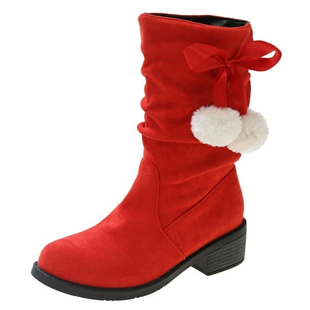 

Calf Boots for Women Heel Autumn And Winter New Thick Heel Round Head Mid Sleeve Vintage Pipe Boots Children