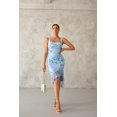 thumbnail image 2 of Vestido MEROKEETY de verano para mujer, ajustado con estampado floral, azul, malla, midi, 2 of 8
