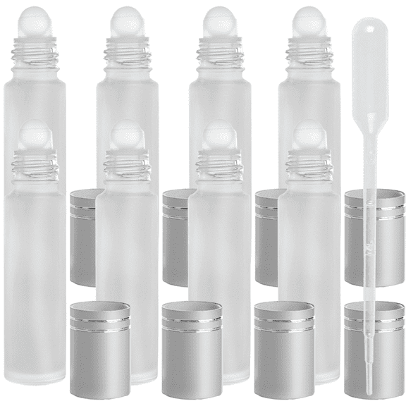 Nylea 8 Pack Essential Oil Roller Bottles [Free Plastic Pippette] 10ml Refillable metal Ball