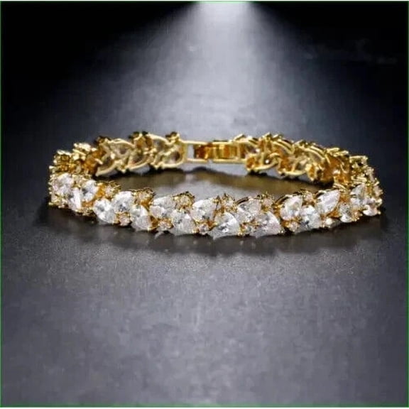 10 Ct Pear Cut White Moissanite Women's Tennis Bracelet 14K Yellow Gold Plated