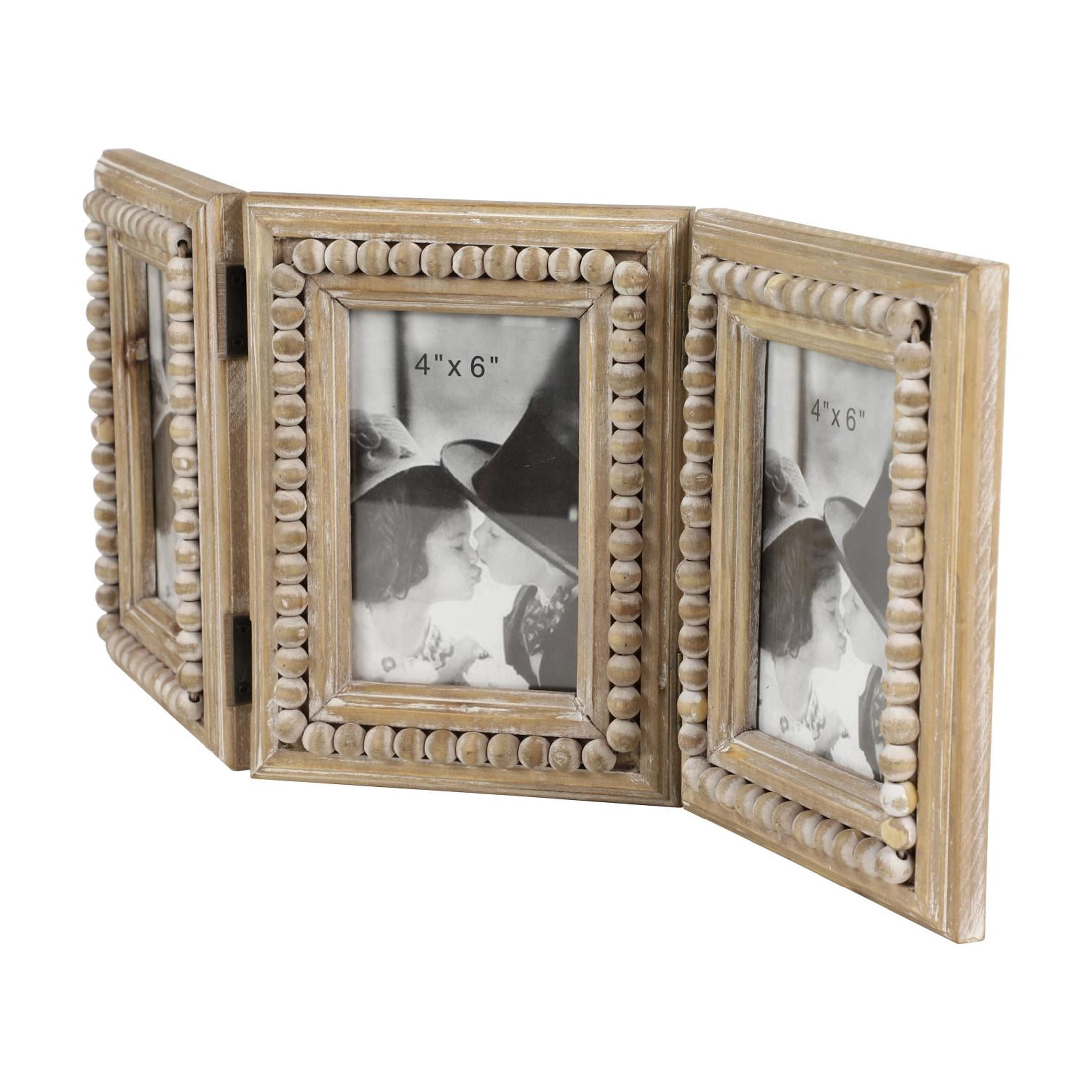 DecMode 3-Opening 4" x 6" Beaded Brown Photo Frame