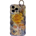 thumbnail image 3 of Case for iPhone 15 Pro Max , Colorful Oil Painting Flower Case with Phone Grip Pretty Glossy Wave Cover Cute Floral Phone Finger Strap Stand Shell for Women Girl With Stylus Pen, Yellow Rose, 3 of 6