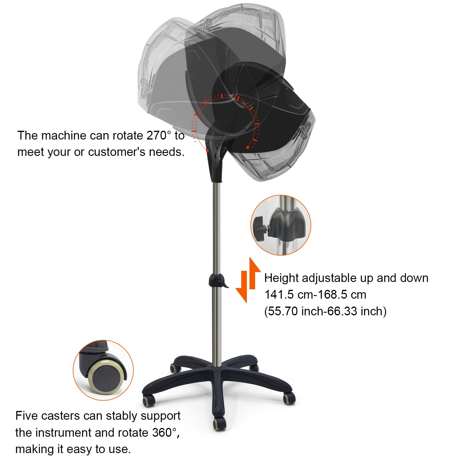 1000W Professiona Standing Ionic Hooded Hair Dryer home Salon Heating Device Hair Drying Machine for Hairdresser Styling Time Temperature Setting Elitzia ET1717B (Black Five Legs with Smart Control)