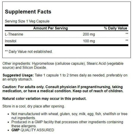 NOW Supplements, L-Theanine 200 mg with Inositol, Stress Management*, 60 Veg Capsules