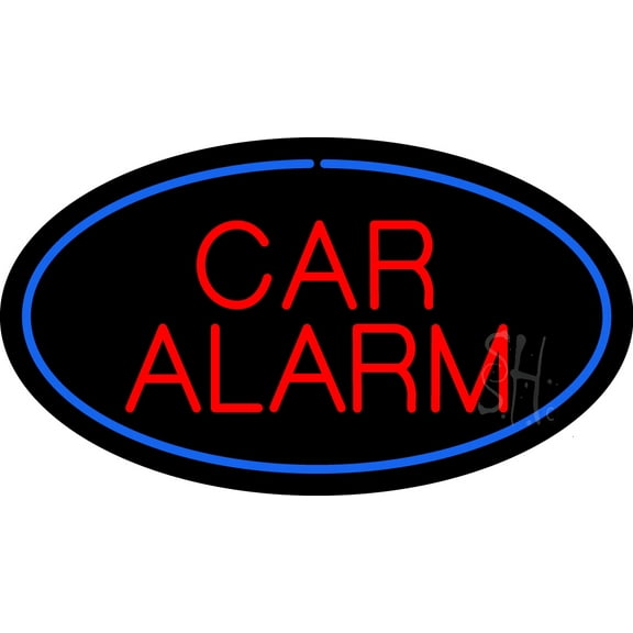 Car Alarm Oval Blue LED Neon Sign 13 x 24 - inches, Clear Edge Cut Acrylic Backing, with Dimmer - Bright and Premium built indoor LED Neon Sign for Computer & Electronics store decor.