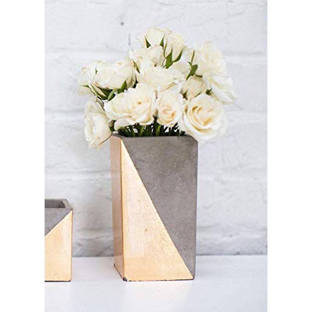 Tall Ceramic Paradox Rectangular Vase in Gold 6.25" Tall x 3" Wide