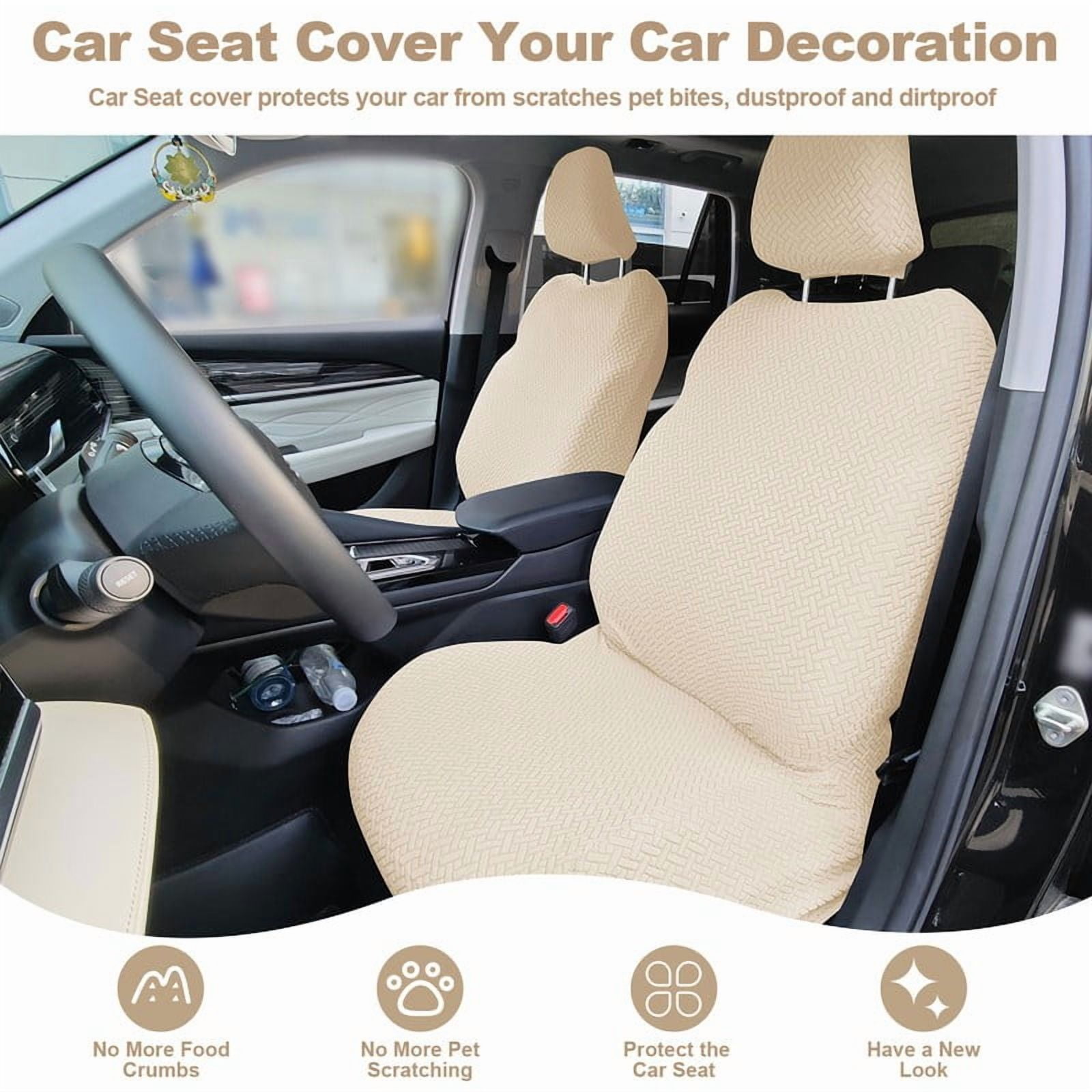 (Pack of 2) All-inclusive Car Front Seat Covers, Universal Auto Front Seats Protector Fits for Car, SUV, Truck, Beige