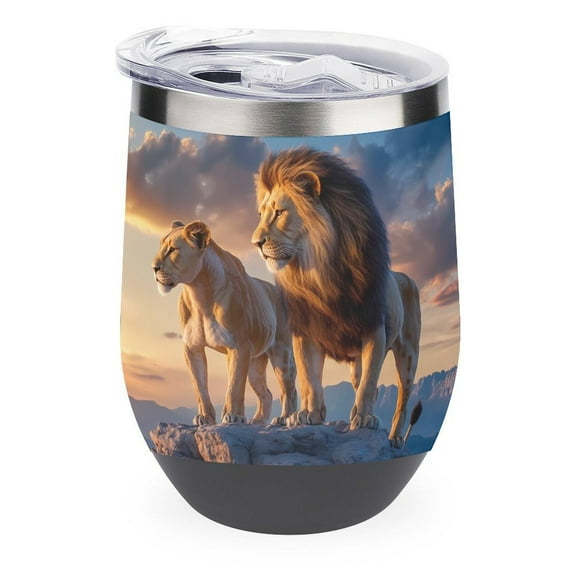 Lion Couple 12oz Wine Tumbler with lid Stainless Steel Travel Mugs Double Wall Insulated Travel Coffee Cup Wine Glasses One size