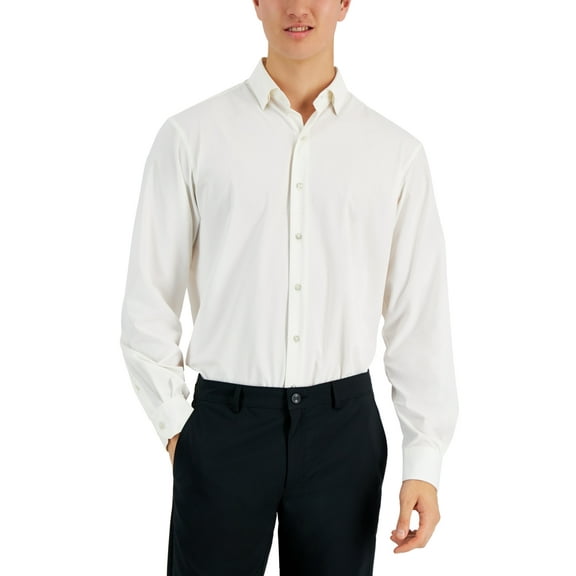 Alfani Mens Regular fit Dress Shirt XL 17-17.5 36-37 White Solid
