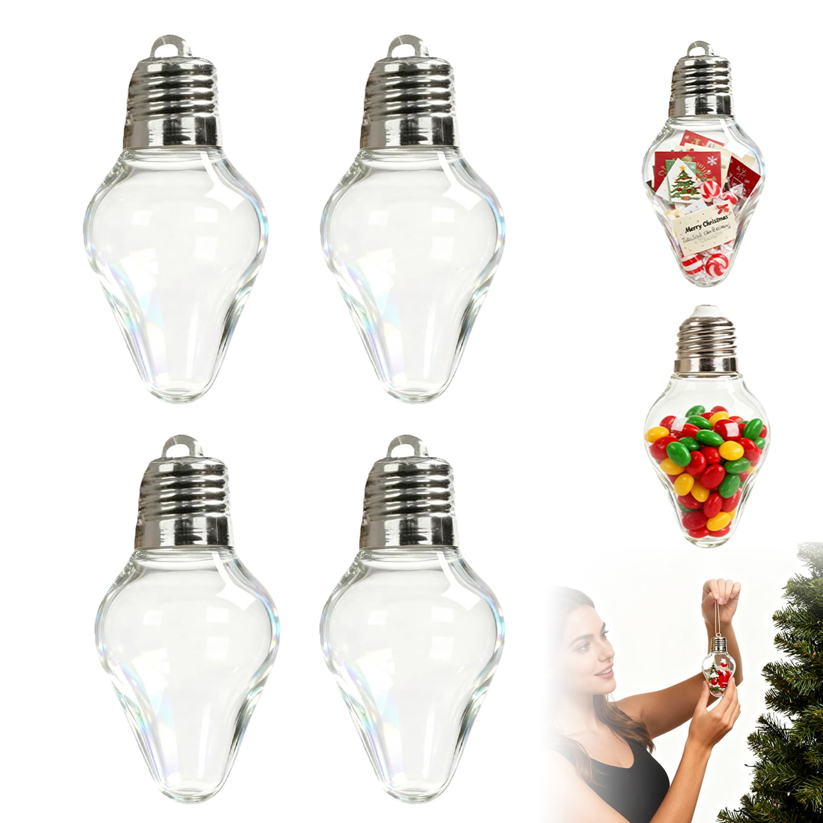 Dserhfy Christmas Bulb Gift Jar, Light Bulbs Shape Ornaments with Screw Off Cap Empty Candy Cards Jar for DIY Crafts Christmas Decor