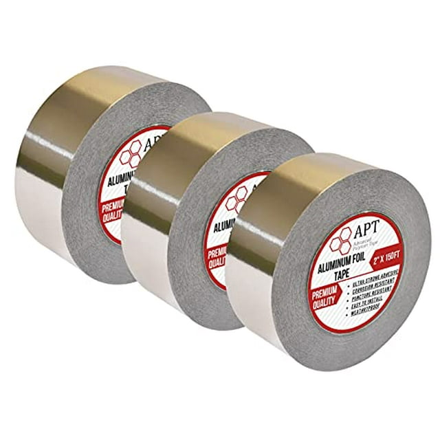 APT, Ruban en Aluminium, Ruban Anti-Poussière Haute Pression pour Étanchéité, Isolation, Réparation et Plus d'Applications, 2 Pouces x 165 Pi, 3 Rouleaux/paquet