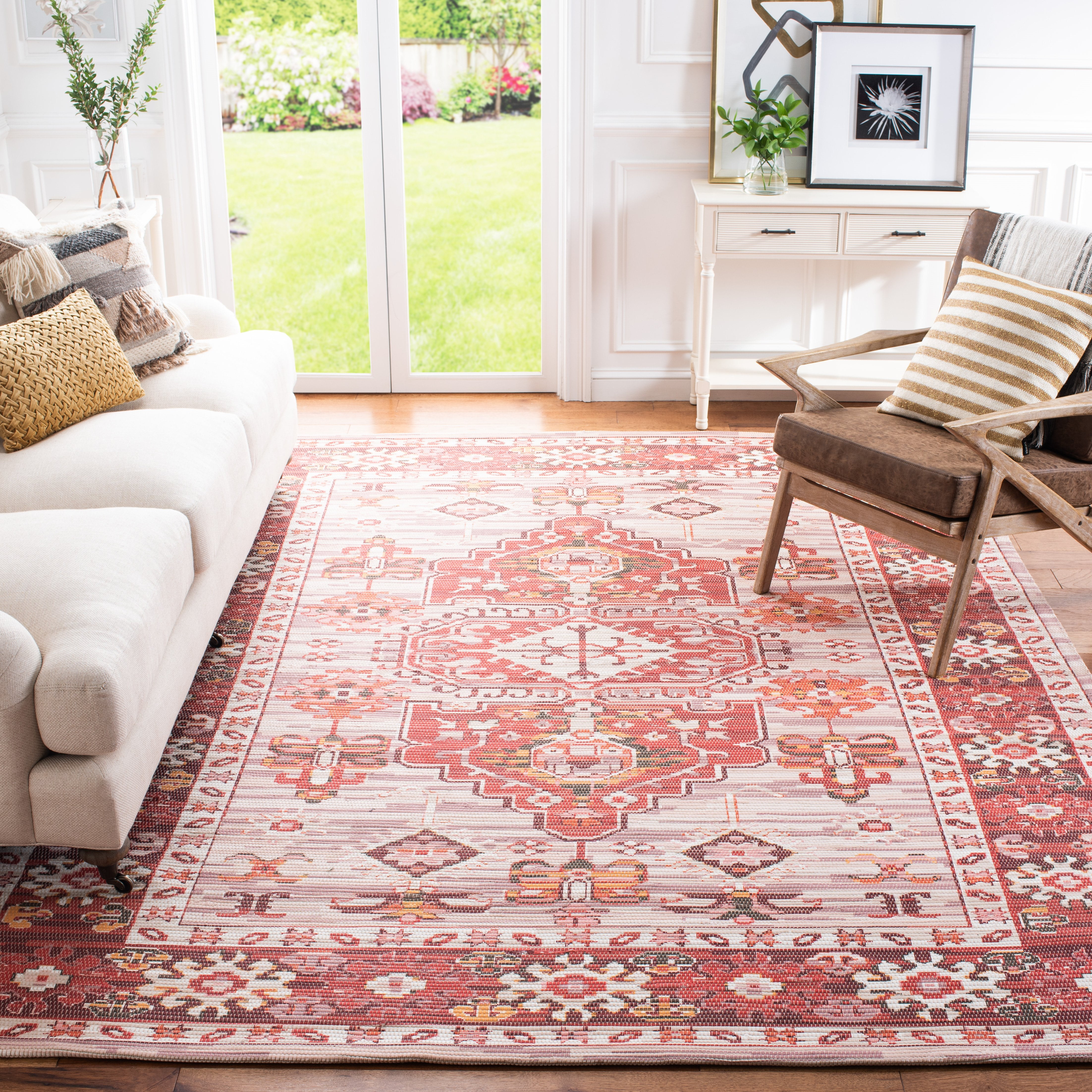 SAFAVIEH Saffron Seanna Oriental Polyester Area Rug, Terracotta/Ivory, 8' x 10'