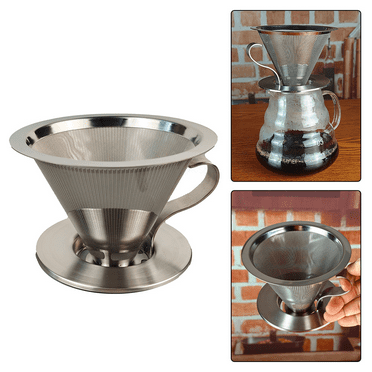 Fakrich Pour Over Coffee Dripper, Stainless Steel Reusable Filter, Non-Slip Metal Strainer with Handle, Paperless Pour Over Coffee Maker 2-3 Cups