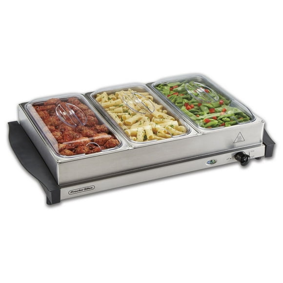 Proctor Silex Triple Buffet Server & Warming Tray with 3 Stainless Steel Basins, 2.5 Qt Each, 300W, 34300RG