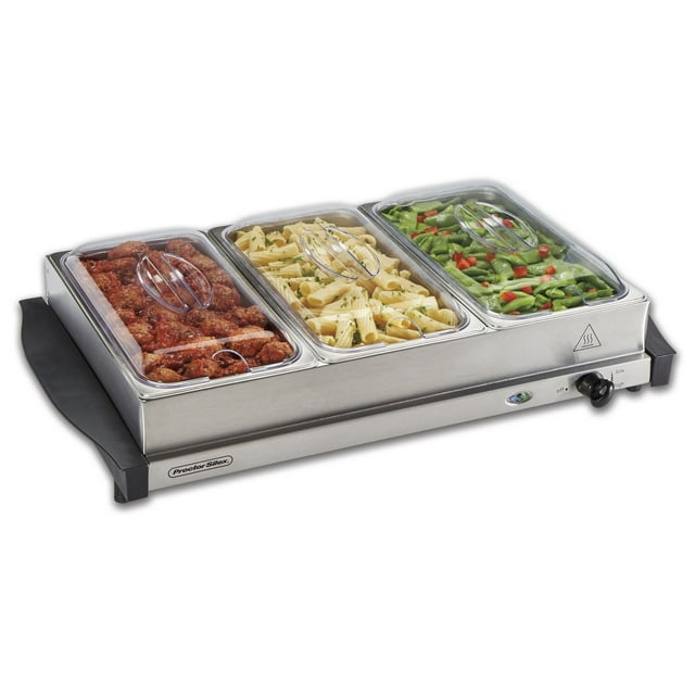 Proctor Silex Serveur buffet et plaque chauffante triple avec 3 bacs en acier inoxydable, 2,5 pte chacun, 300 W, 34300RG