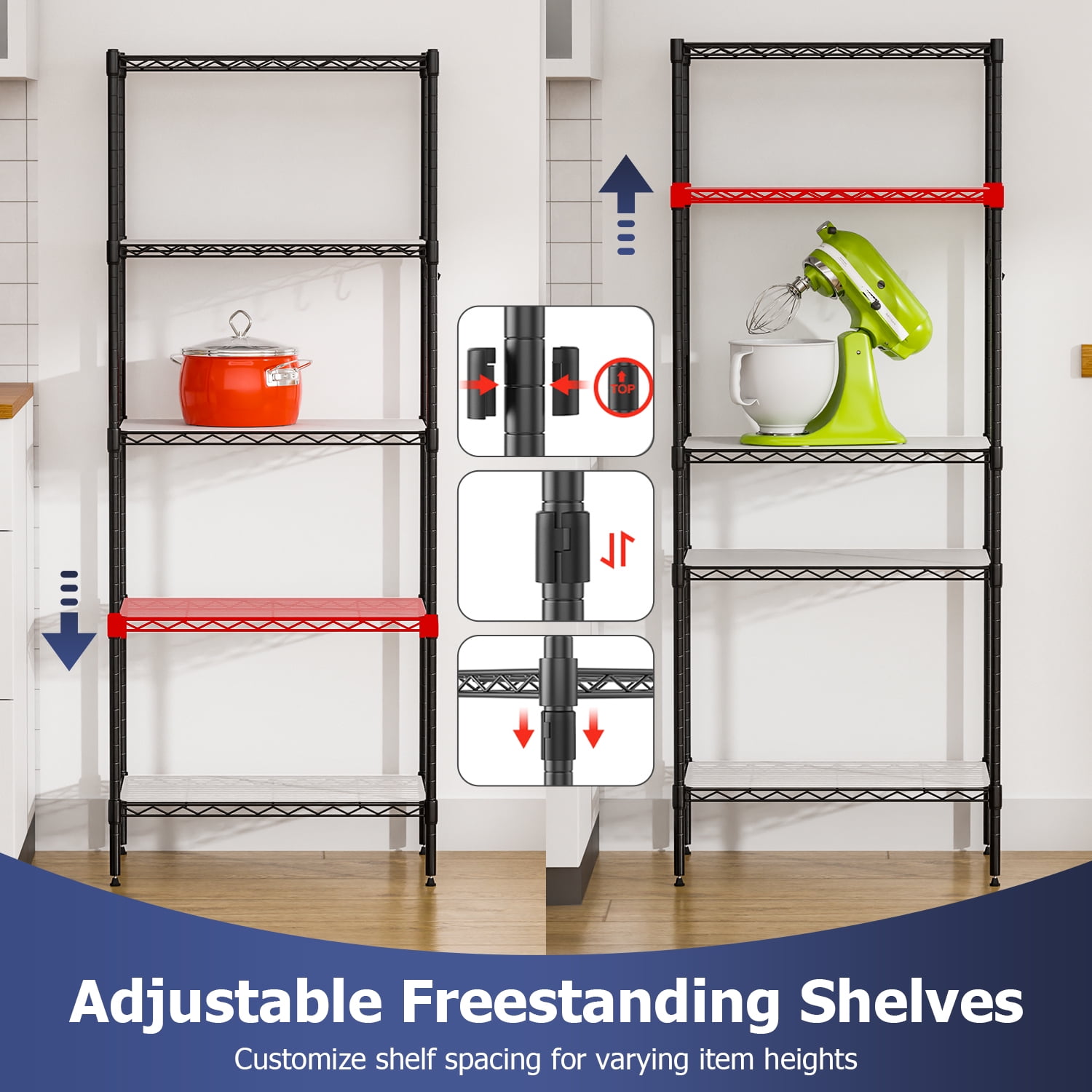 FDW 5-Tier Metal Wire Garage Storage Rack Shelf Unit For Garage/Kitchen,With Wheels,Black