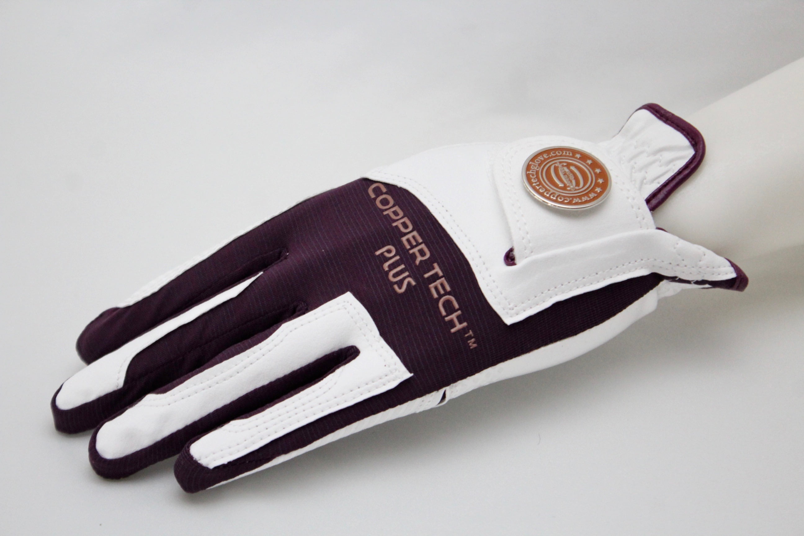 COPPERTECH Plus Woman's Golf Gloves ONE Size FIT Most Worn ON Left Hand WHITE/PLUM