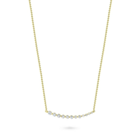 BERRICLE Sterling Silver Graduated Cubic Zirconia CZ Statement Bar Mini Pendant Necklace for Women 16 inch, Yellow Gold Flashed