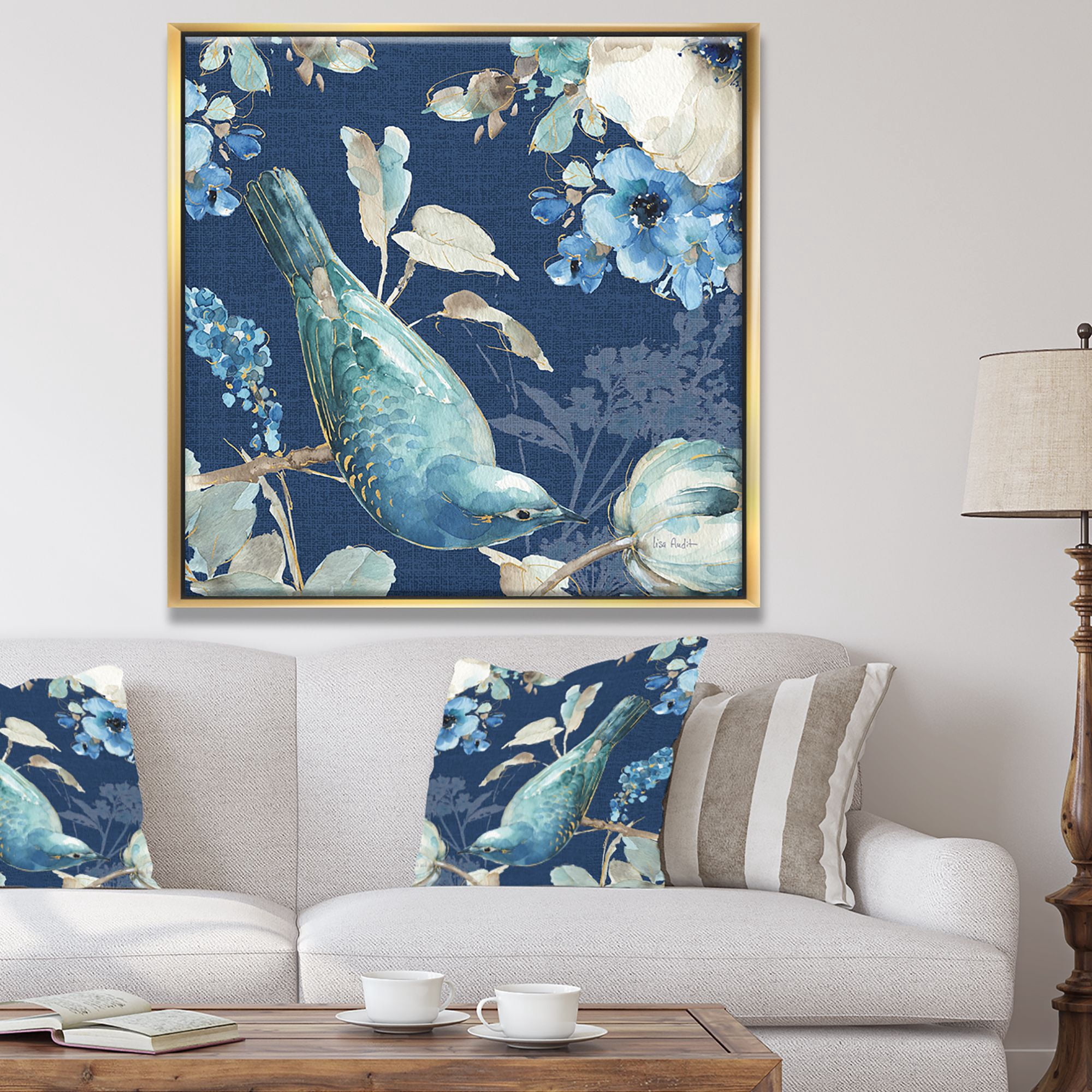 Designart ' Indigold Bird Cottage Family IV ' Farmhouse Framed Canvas