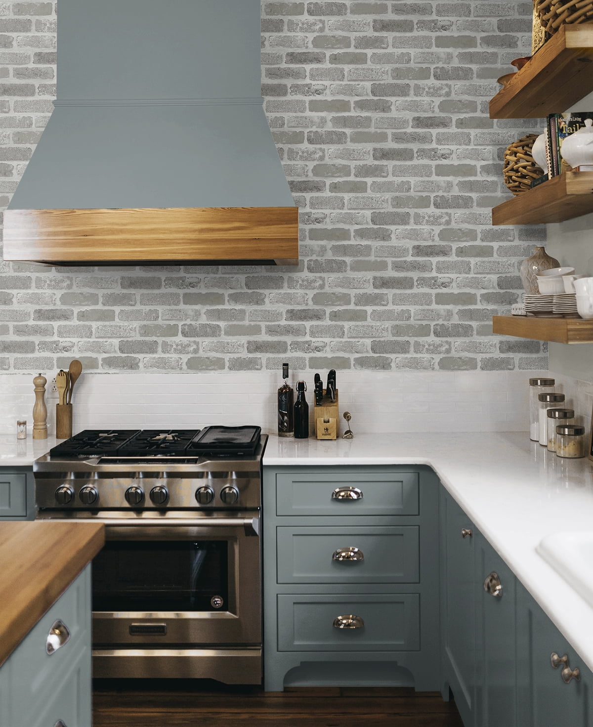 NextWall  Washed Brick Peel and Stick Removable Wallpaper Pumice Stone