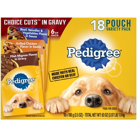 Dogs 8 Ounce Pouches - PEDIGREE CHOICE CUTS in Gravy Adult Wet Dog Food Variety Pack, (18) 3.5 oz. Pouches