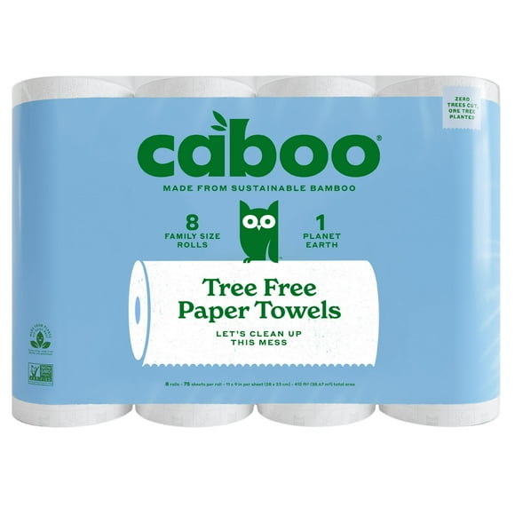 Toallas de papel Caboo Tree Free, 8 rollos, 2 capas de fibra de bambú