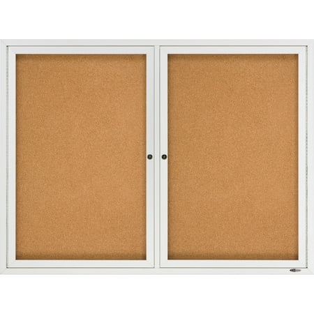 Quartet Enclosed Natural Cork/Fiberboard Bulletin Board, 48" x 36", Silver Aluminum Frame
