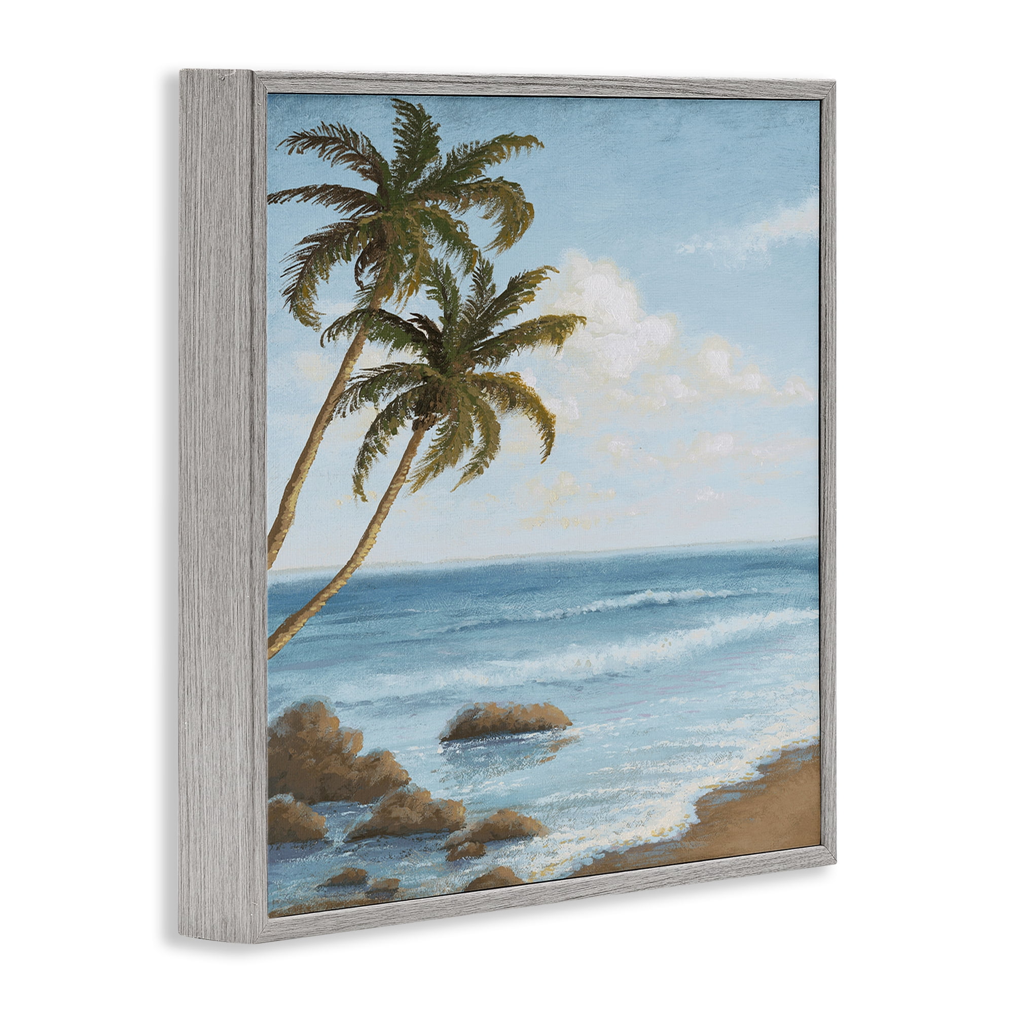 Stupell Industries Palm Trees Looming Beach Coastal Painting Gray Framed Art Print Wall Art, 24 x 24
