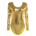 thumbnail image 6 of QURATI Swimwear Women’S Metallic Long Sleeve Shiny U Neck Gymnastics Leotard Dancewear Swimsuit Gold L, 6 of 6