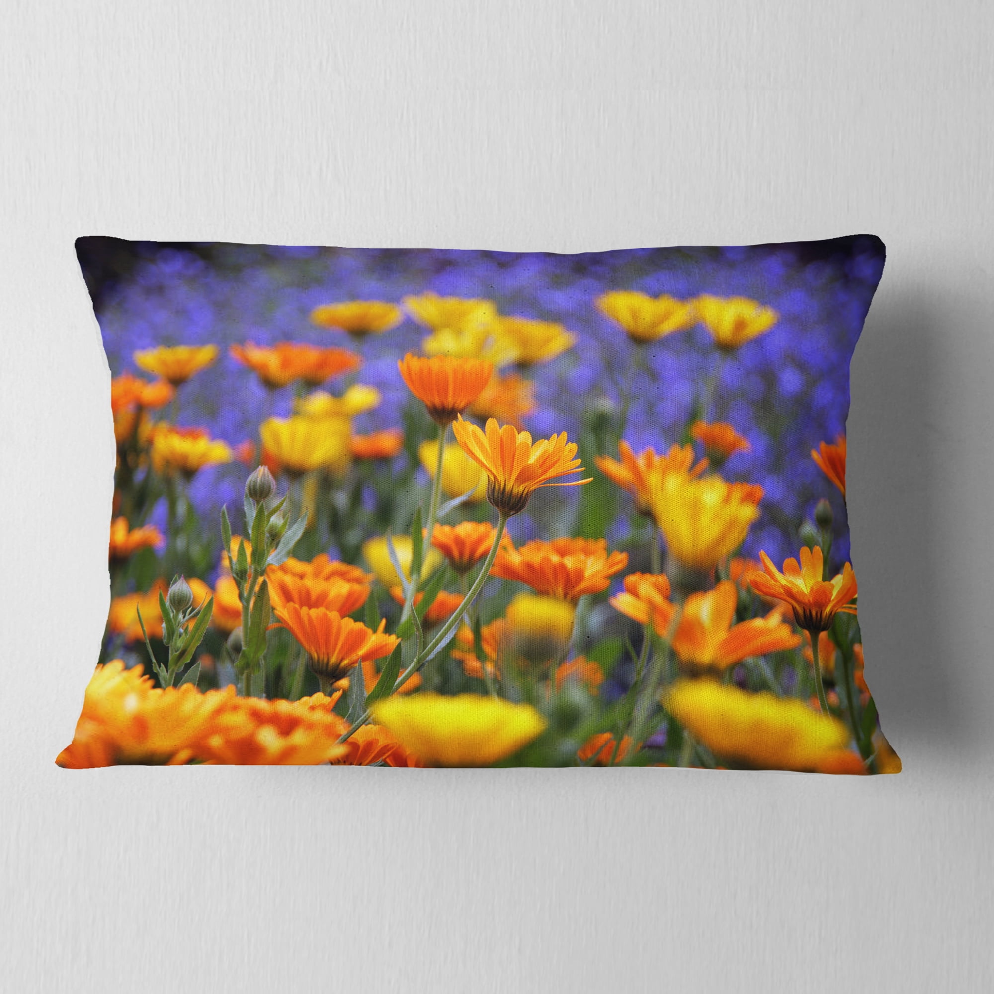Designart 12" x 20" Orange Floral Polyester Throw Pillow